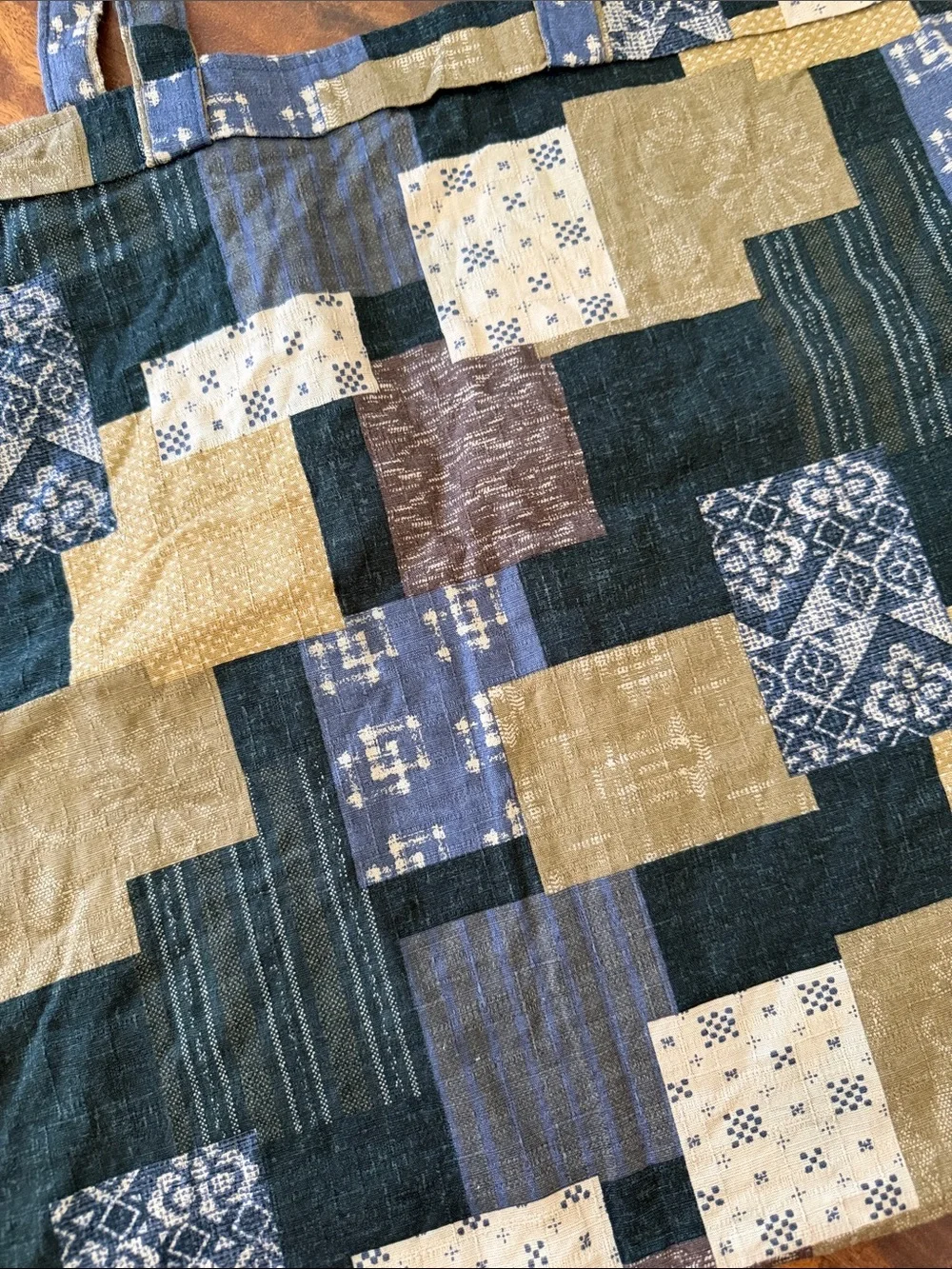 Patchwork Tote Bag in Navy, Olive & Cream
